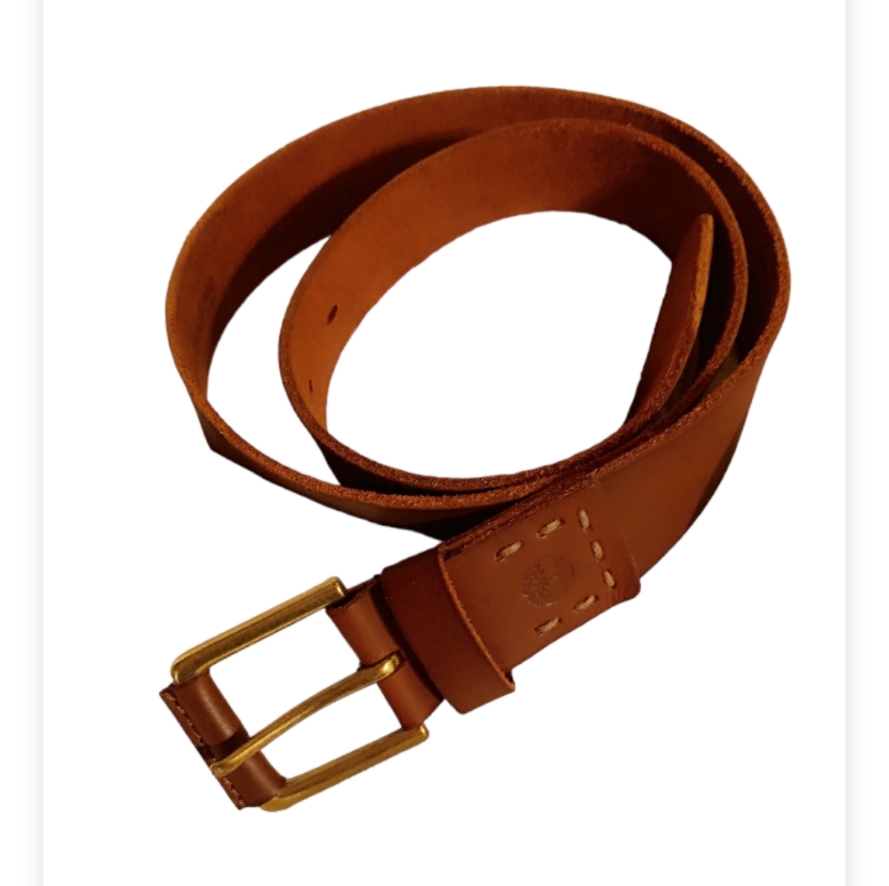 Timberland brown men's leather belt size 34 gold buckle